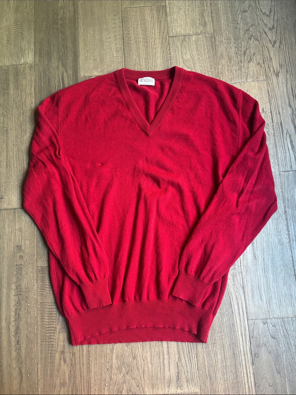 Stollery’s | 100% Cashmere Red V-Neck Sweater Classic Knit Size Large